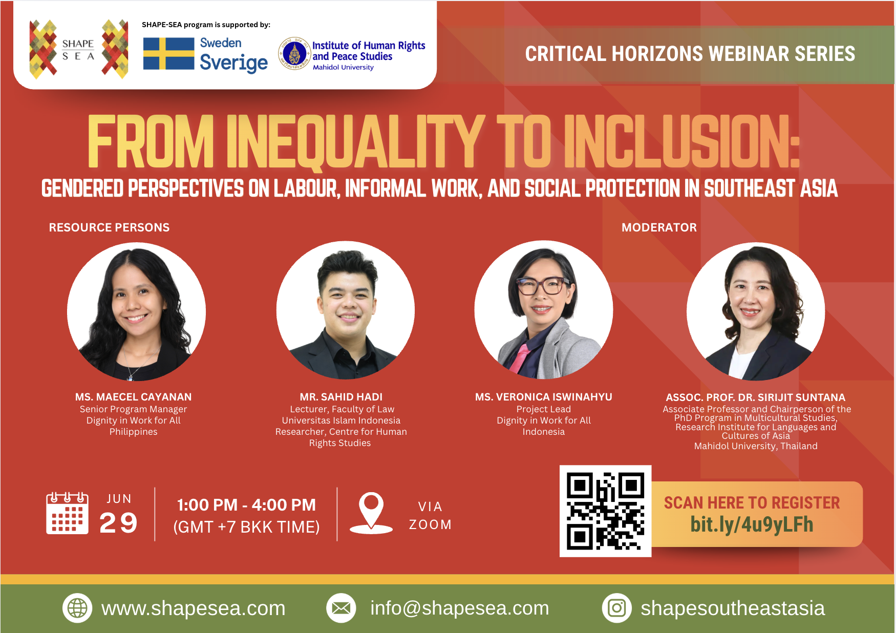 Critical Horizons #5: From Inequality to Inclusion: Gendered Perspectives on Informal Work, and Social Protection in SEA